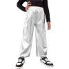 imageFloerns Girls Slant Pocket Elastic Waist Metallic Streetwear Jogger Cargo PantsSilver