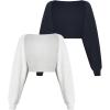 imageFloerns Womens 2 Pcs Plus Size Long Sleeve Rib Knit Cropped Cardigan Shrug SweatersBlack and White