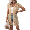 imageFloerns Womens Hollow Out Open Front Dolman Cap Sleeve Casual Cardigan SweatersApricot