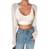 imageFloerns Womens Long Sleeve Open Front Cardigan Sweater Crop Top White Medium