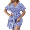 imageFloerns Womens Plus Size Wrap V Neck Short Sleeve Ruffle Hem A Line Short DressBlue