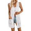 imageFloerns Womens Solid Sleeveless Open Front Vest Cardigan with Pocket Casual Long OuterwearWhite