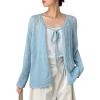 imageFloerns Womens Solid Tie Front Drop Shoulder Long Sleeve Open Front CardiganLight Blue