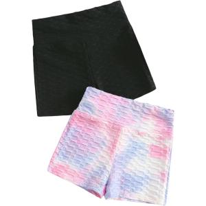 imageFloerns Girls 2 Piece Tie Dye Sports Shorts Knitted Running Biker ShortsBlack