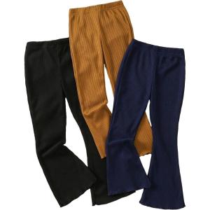 imageFloerns Girls 3 Pcs Elastic Waist Lettuce Trim Bell Bottom Flare Leg PantsBlack Brown Blue
