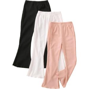 imageFloerns Girls 3 Pcs Elastic Waist Lettuce Trim Bell Bottom Flare Leg PantsBlack White Pink