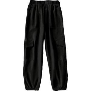 imageFloerns Girls Casual Buckle Flap Pocket Elastic Waist Chain Cargo PantsBlack Jade