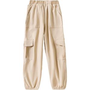 imageFloerns Girls Casual Buckle Flap Pocket Elastic Waist Chain Cargo PantsKhaki