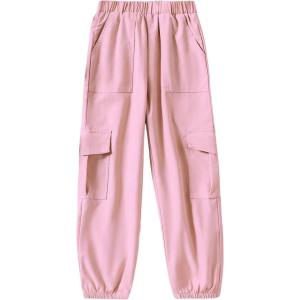imageFloerns Girls Casual Buckle Flap Pocket Elastic Waist Chain Cargo PantsPink