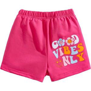 imageFloerns Girls Casual Floral Graphic Print Elastic Waist Straight Leg Track ShortsHot Pink