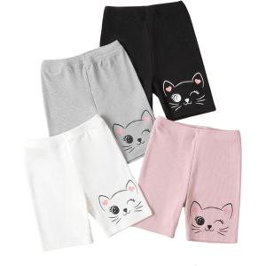 imageFloerns Toddler Girls 4 Pcs Cartoon Print Elastic Waist Rib Knit Running Biker ShortsBlack Multi