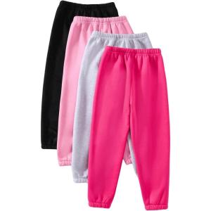 imageFloerns Toddler Girls 4 Pcs Sweatpants Elastic Waist Athletic Jogger PantsBlack Multi
