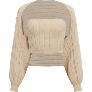 imageFloerns Womens Dolman Long Sleeve Shrug Cardigan Sweater and Crop Tube TopKhaki