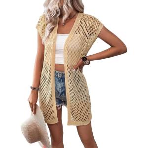 imageFloerns Womens Hollow Out Open Front Dolman Cap Sleeve Casual Cardigan SweatersApricot