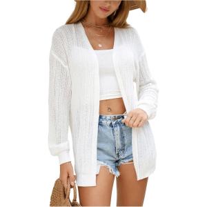 imageFloerns Womens Long Sleeve Open Front Kimono Cover Up Cardigan SweaterWhite
