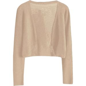 imageFloerns Womens Plus Size Open Front Long Sleeve Knitwear Crop Cardigan SweaterApricot
