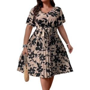 imageFloerns Womens Plus Size Wrap V Neck Short Sleeve Ruffle Hem A Line Short DressKhaki