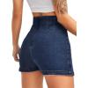 imageFloerns Womens Casual Split Hem High Waist Denim Skorts Skirt ShortsBlue Depths