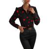 imageFloerns Womens Heart Print Long Sleeve Button Down Lapel Collar Blouse TopBlack