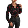 imageFloerns Womens Heart Print Long Sleeve Button Down Lapel Collar Blouse TopBlack