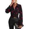 imageFloerns Womens Heart Print Long Sleeve Button Down Lapel Collar Blouse TopBlack