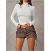 imageFloerns Womens Lace Up Side Low Waist Mini Shorts Buckled Belt Western Y2k ShortsCoffee Brown