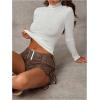imageFloerns Womens Lace Up Side Low Waist Mini Shorts Buckled Belt Western Y2k ShortsCoffee Brown