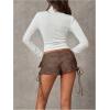imageFloerns Womens Lace Up Side Low Waist Mini Shorts Buckled Belt Western Y2k ShortsCoffee Brown