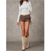 imageFloerns Womens Lace Up Side Low Waist Mini Shorts Buckled Belt Western Y2k ShortsCoffee Brown