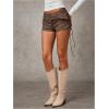 imageFloerns Womens Lace Up Side Low Waist Mini Shorts Buckled Belt Western Y2k ShortsCoffee Brown