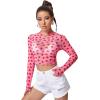 imageFloerns Womens Long Sleeve See Though Sheer Mesh Crop Tee TopsA Pink Strawberry