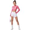 imageFloerns Womens Long Sleeve See Though Sheer Mesh Crop Tee TopsA Pink Strawberry