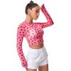 imageFloerns Womens Long Sleeve See Though Sheer Mesh Crop Tee TopsA Pink Strawberry
