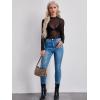 imageFloerns Womens Long Sleeve See Though Sheer Mesh Crop Tee TopsBlack