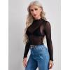 imageFloerns Womens Long Sleeve See Though Sheer Mesh Crop Tee TopsBlack