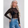 imageFloerns Womens Long Sleeve See Though Sheer Mesh Crop Tee TopsBlack