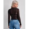 imageFloerns Womens Long Sleeve See Though Sheer Mesh Crop Tee TopsBlack