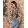imageFloerns Womens Long Sleeve See Though Sheer Mesh Crop Tee TopsBlack Flower