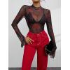 imageFloerns Womens Long Sleeve See Though Sheer Mesh Crop Tee TopsBlack Heart