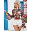 imageFloerns Womens Long Sleeve See Though Sheer Mesh Crop Tee TopsBlack Ink