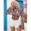 imageFloerns Womens Long Sleeve See Though Sheer Mesh Crop Tee TopsBlack Ink