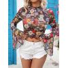 imageFloerns Womens Long Sleeve See Though Sheer Mesh Crop Tee TopsBlack Ink
