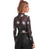 imageFloerns Womens Long Sleeve See Though Sheer Mesh Crop Tee TopsBlack Moon