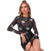 imageFloerns Womens Long Sleeve See Though Sheer Mesh Crop Tee TopsBlack Moon
