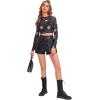 imageFloerns Womens Long Sleeve See Though Sheer Mesh Crop Tee TopsBlack Moon