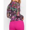 imageFloerns Womens Long Sleeve See Though Sheer Mesh Crop Tee TopsBlack Multi