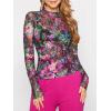 imageFloerns Womens Long Sleeve See Though Sheer Mesh Crop Tee TopsBlack Multi