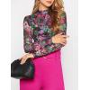 imageFloerns Womens Long Sleeve See Though Sheer Mesh Crop Tee TopsBlack Multi