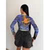 imageFloerns Womens Long Sleeve See Though Sheer Mesh Crop Tee TopsBlue Multi
