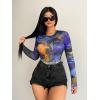 imageFloerns Womens Long Sleeve See Though Sheer Mesh Crop Tee TopsBlue Multi